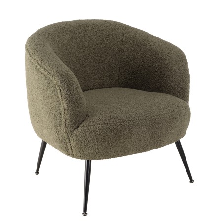 AGATHE - Cosy Armchair in Khaki Green Bouclé Fabric