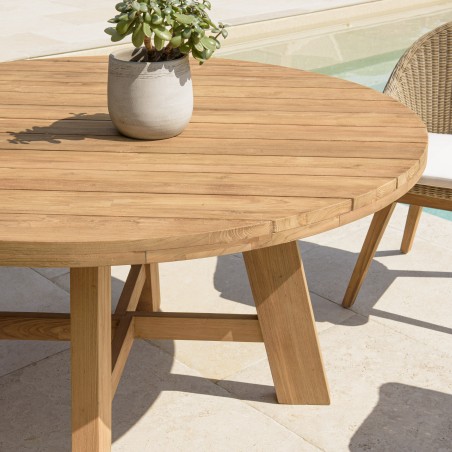 Table à manger de jardin ronde KALLY 150x150cm en teck recyclé