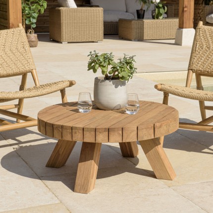 Table basse jardin ronde en teck recyclé KALLY 80x80m