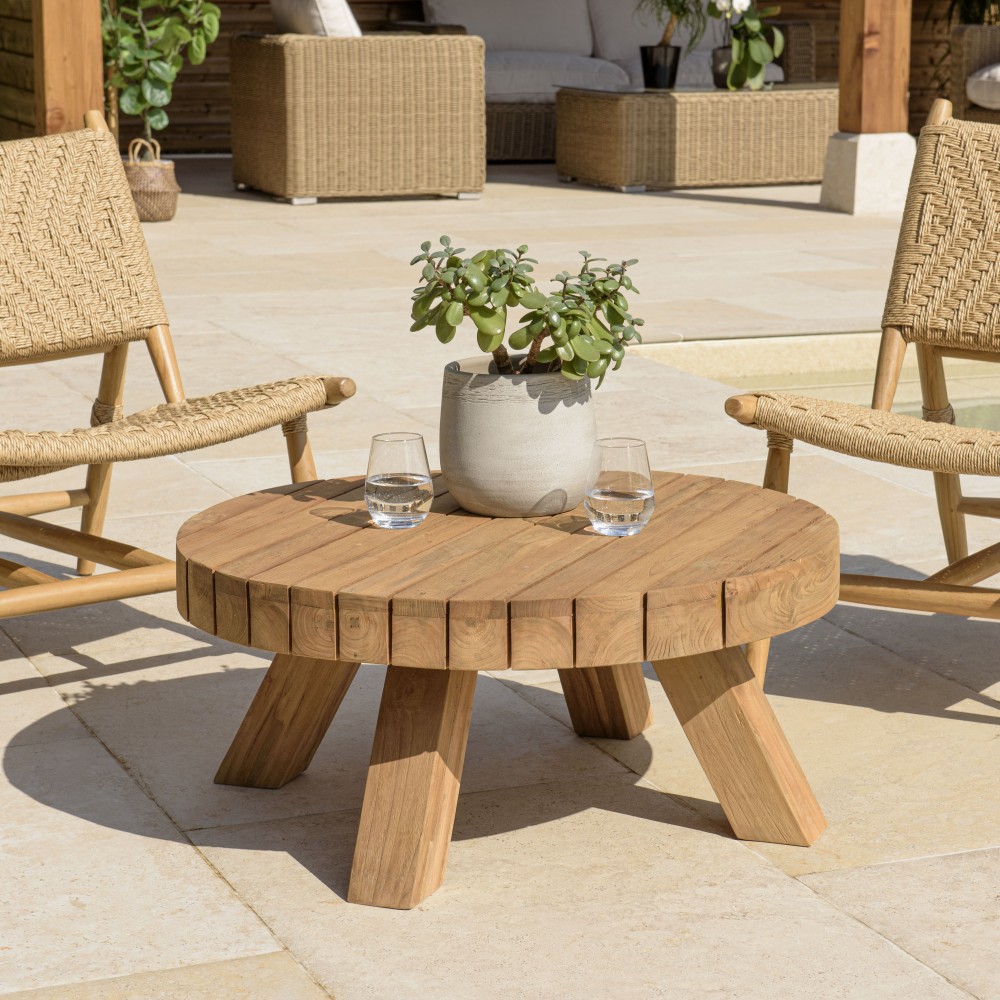 Table basse jardin ronde en teck recyclé KALLY 80x80m Table basse jardin ronde en teck recyclé KALLY 80x80m