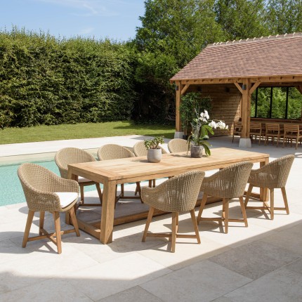KALLY Set no. 8 Recycled Teak & Rattan Garden Furniture Set for 8/10 People