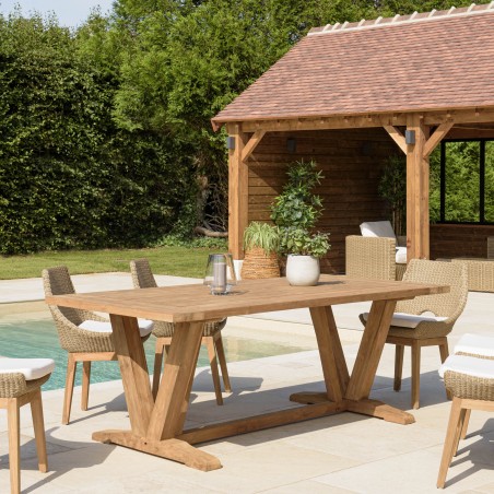 Ensemble table teck et chaises rotin - KALLY Lot n°19
