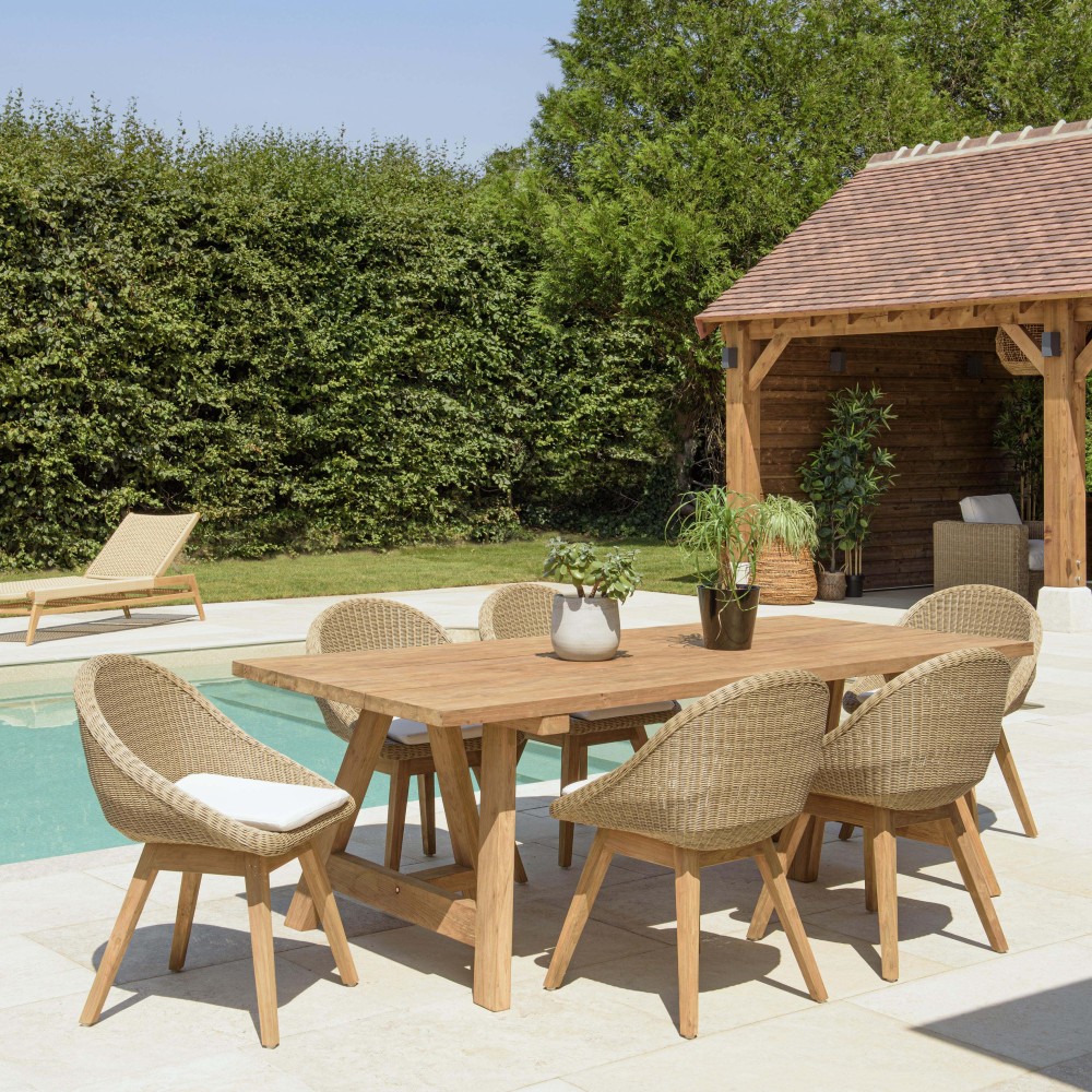 KALLY Set no. 23 Recycled Teak and Synthetic Rattan Garden Furniture Set for 6 People KALLY Set no. 23 Recycled Teak and Synthetic Rattan Garden Furniture Set for 6 People