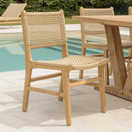 Lot 2 chaises jardin Valeria teck naturel rotin beige