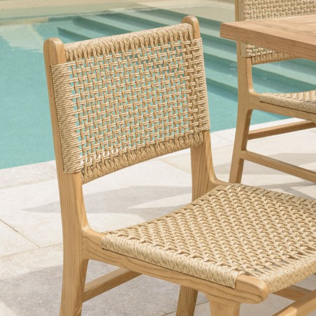 VALERIA Set of 2 Teak Garden Chairs - Beige Rattan