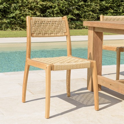 Lot 2 chaises jardin teck rotin synthétique beige