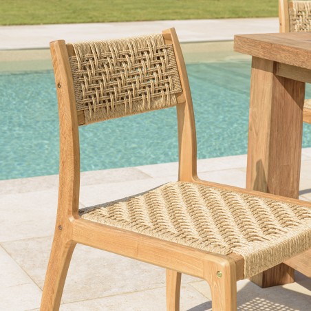 VALERIA Set of 2 Teak Garden Chairs - Beige Woven Rattan