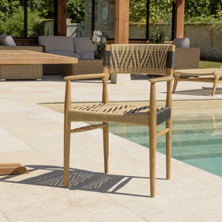 Lot de 2 fauteuils jardin VALERIA - Teck et rotin synthétique beige/noir