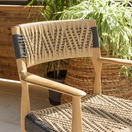 VALERIA - Set of 2 Teak Garden Armchairs | Beige/Black Synthetic Rattan