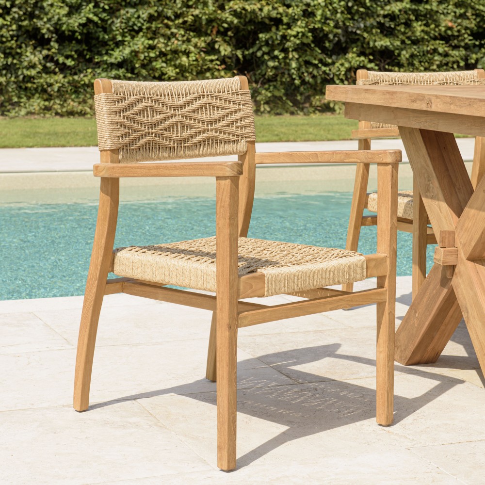 Lot de 2 fauteuils jardin teck rotin synthétique Lot de 2 fauteuils jardin teck rotin synthétique
