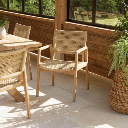 Lot de 2 fauteuils jardin teck naturel rotin synthétique