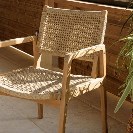 VALERIA - Set of 2 Garden Armchairs | Natural Teak & Beige Rattan