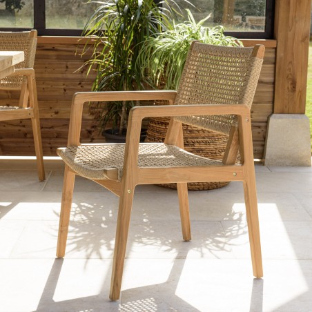 VALERIA - Set of 2 Garden Armchairs | Natural Teak & Beige Rattan