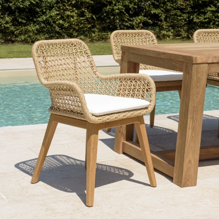 Lot de 2 fauteuils jardin VALERIA en teck et rotin synthétique