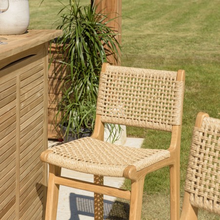 VALERIA Set of 2 Beige Synthetic Rattan Teak Garden Bar Stools