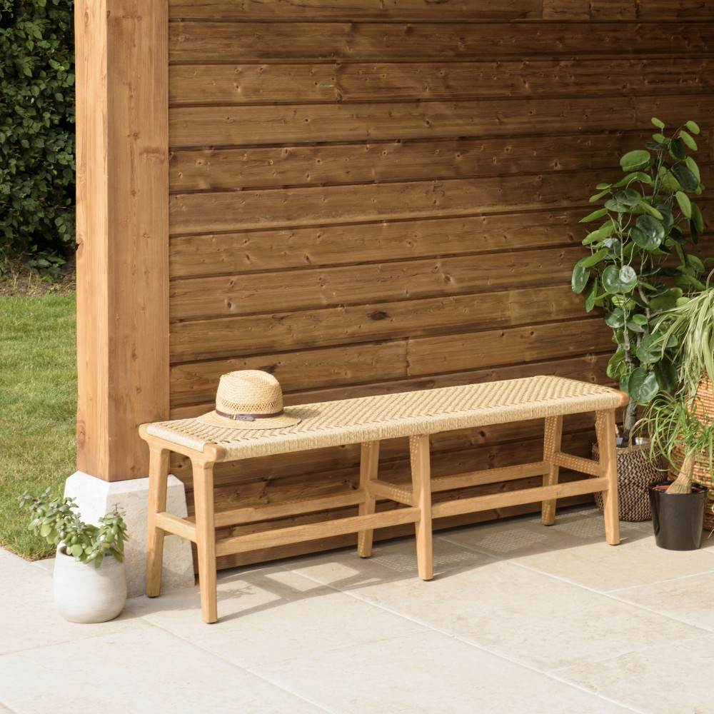 Banc de jardin VALERIA en teck et rotin synthétique Banc de jardin VALERIA en teck et rotin synthétique