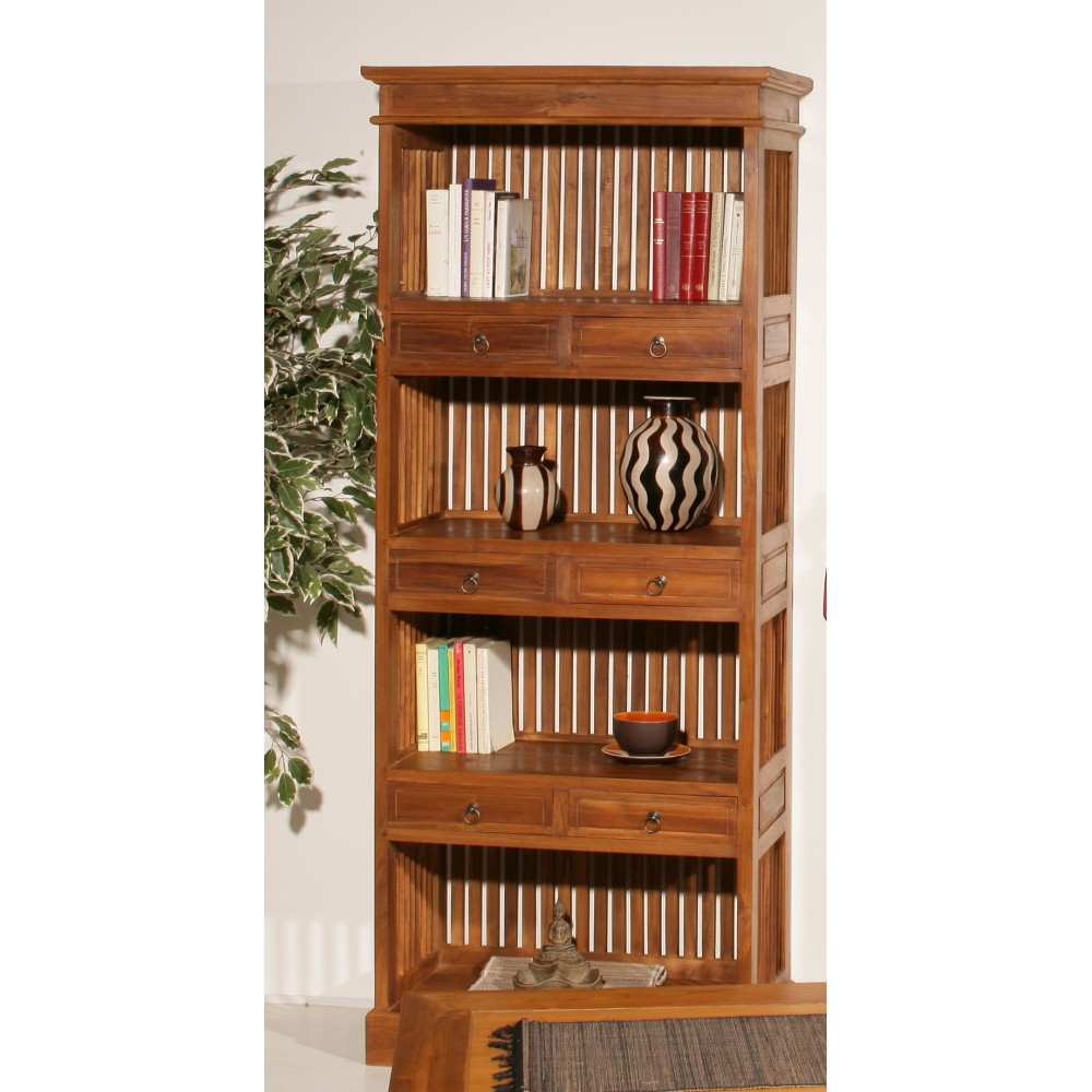 Étagère bibliothèque marron 6 tiroirs bois Teck Étagère bibliothèque marron 6 tiroirs bois Teck