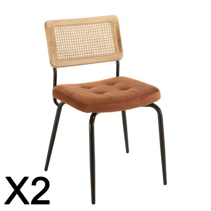 Lot de 2 chaises AGATHE métal noir velours orange