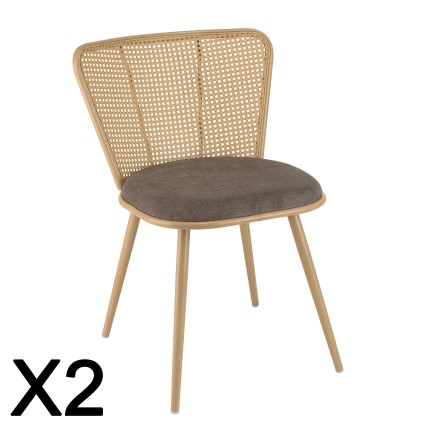 Lot 2 chaises LEA assise tissu taupe large dossier effet cannage