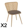 Lot 2 chaises LEA assise tissu taupe large dossier effet cannage