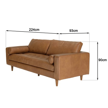 PIERRE 3-Seater Sofa in Caramel-Colored Leather