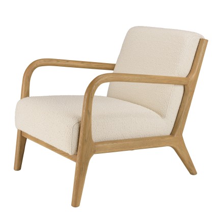 Fauteuil bas tissu bouclette écru PIERRE