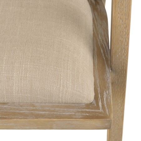Chaise en bois PIERRE - Assise tissu lin et dossier rotin naturel