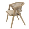 PIERRE Wooden Chair with Linen-Colored Fabric Seat and Natural Rattan Backrest