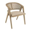 PIERRE Wooden Chair with Linen-Colored Fabric Seat and Natural Rattan Backrest