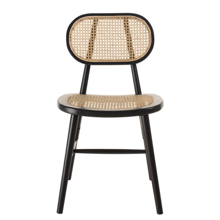 PIERRE Set of 2 Black Wooden Chairs with Rattan Seat