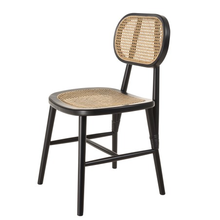 Lot 2 chaises bois noir et rotin naturel