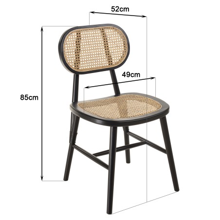 Lot 2 chaises bois noir et rotin naturel