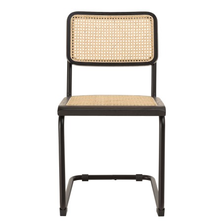 Lot 2 chaises bois noir/rotin naturel métal