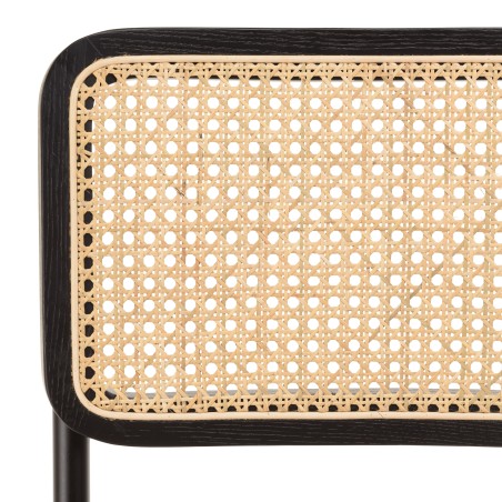 Lot 2 chaises bois noir/rotin naturel métal