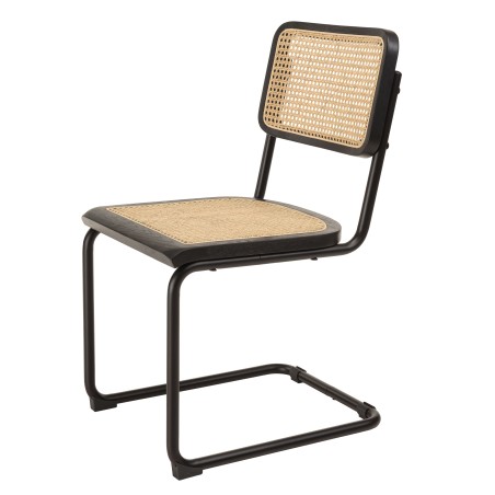 Lot 2 chaises bois noir/rotin naturel métal