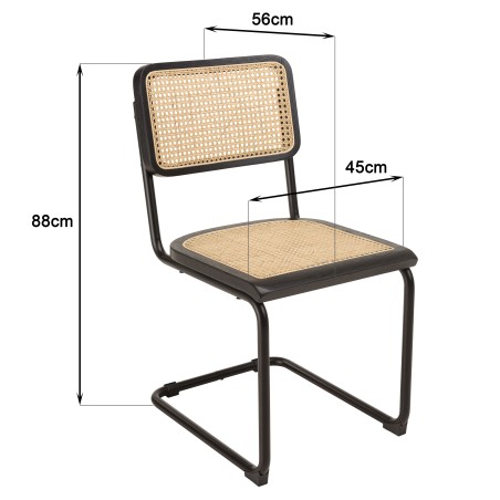 PIERRE - Set of 2 Chairs with Black Wood Seat and Rattan Backrest