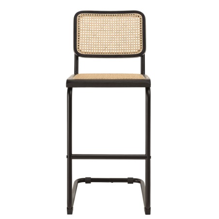 PIERRE Set of 2 Black Wood & Rattan Island Stools