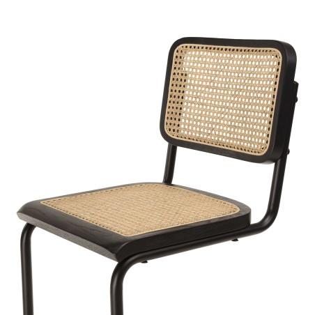 Lot de 2 tabourets d'îlot bois noir/rotin naturel