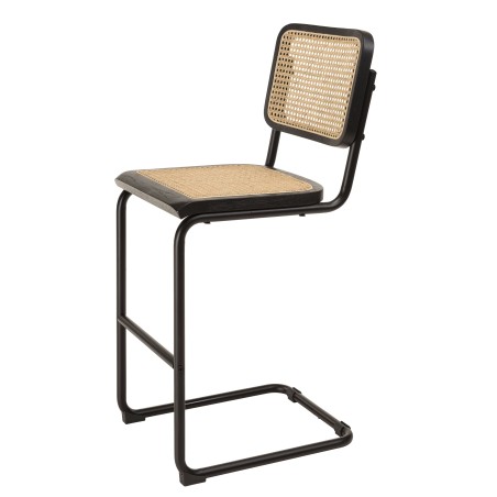 PIERRE Set of 2 Black Wood & Rattan Island Stools