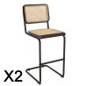 Lot de 2 tabourets d'îlot bois noir/rotin naturel