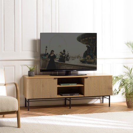 SCOTT 2-Door TV Stand - Black/Natural Wood Finish