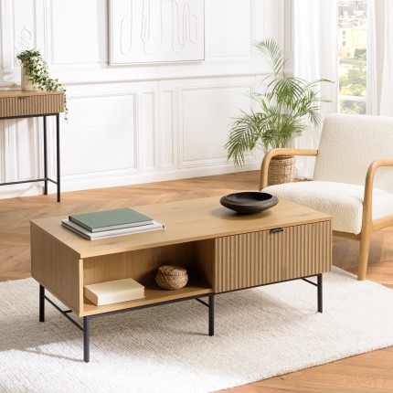 Table basse SCOTT - Décor effet bois et rainures noires