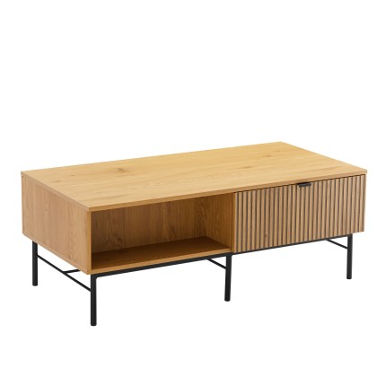 Table basse SCOTT - Décor effet bois et rainures noires