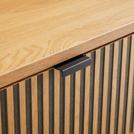 SCOTT Bedside Table with 1 Drawer in Black and Natural Wood Effect