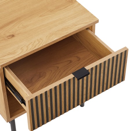 SCOTT Bedside Table with 1 Drawer in Black and Natural Wood Effect