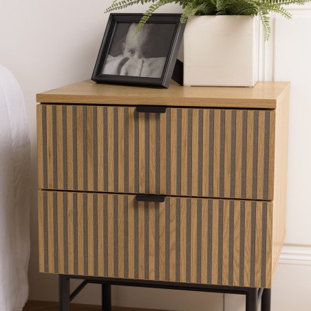 SCOTT Bedside Table - Black/Natural Wood Effect - 2 Drawers