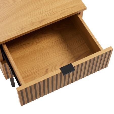 SCOTT Bedside Table - Black/Natural Wood Effect - 2 Drawers