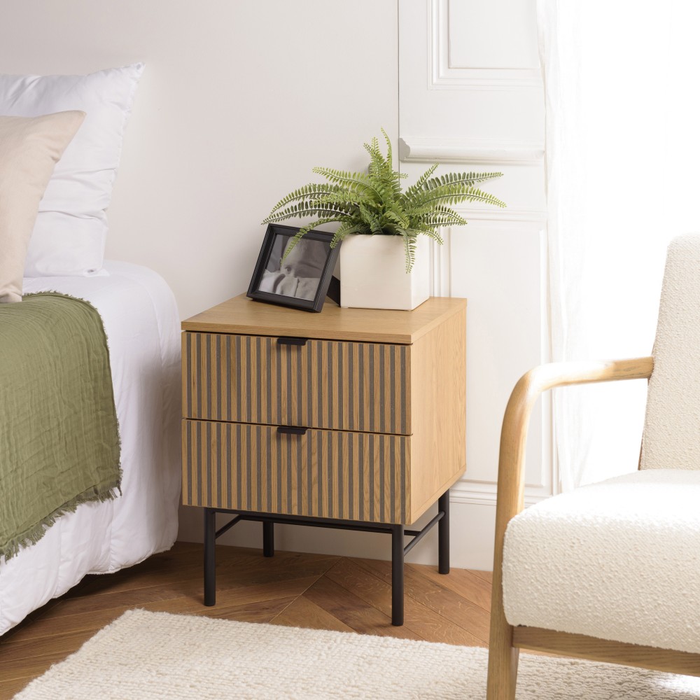 SCOTT Bedside Table - Black/Natural Wood Effect - 2 Drawers SCOTT Bedside Table - Black/Natural Wood Effect - 2 Drawers