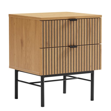 SCOTT Bedside Table - Black/Natural Wood Effect - 2 Drawers