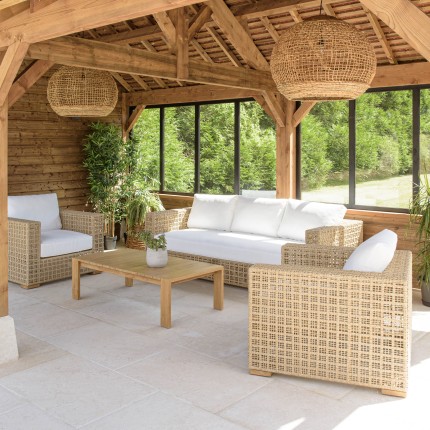 Salon de jardin VALERIA 6 places en rotin synthétique beige